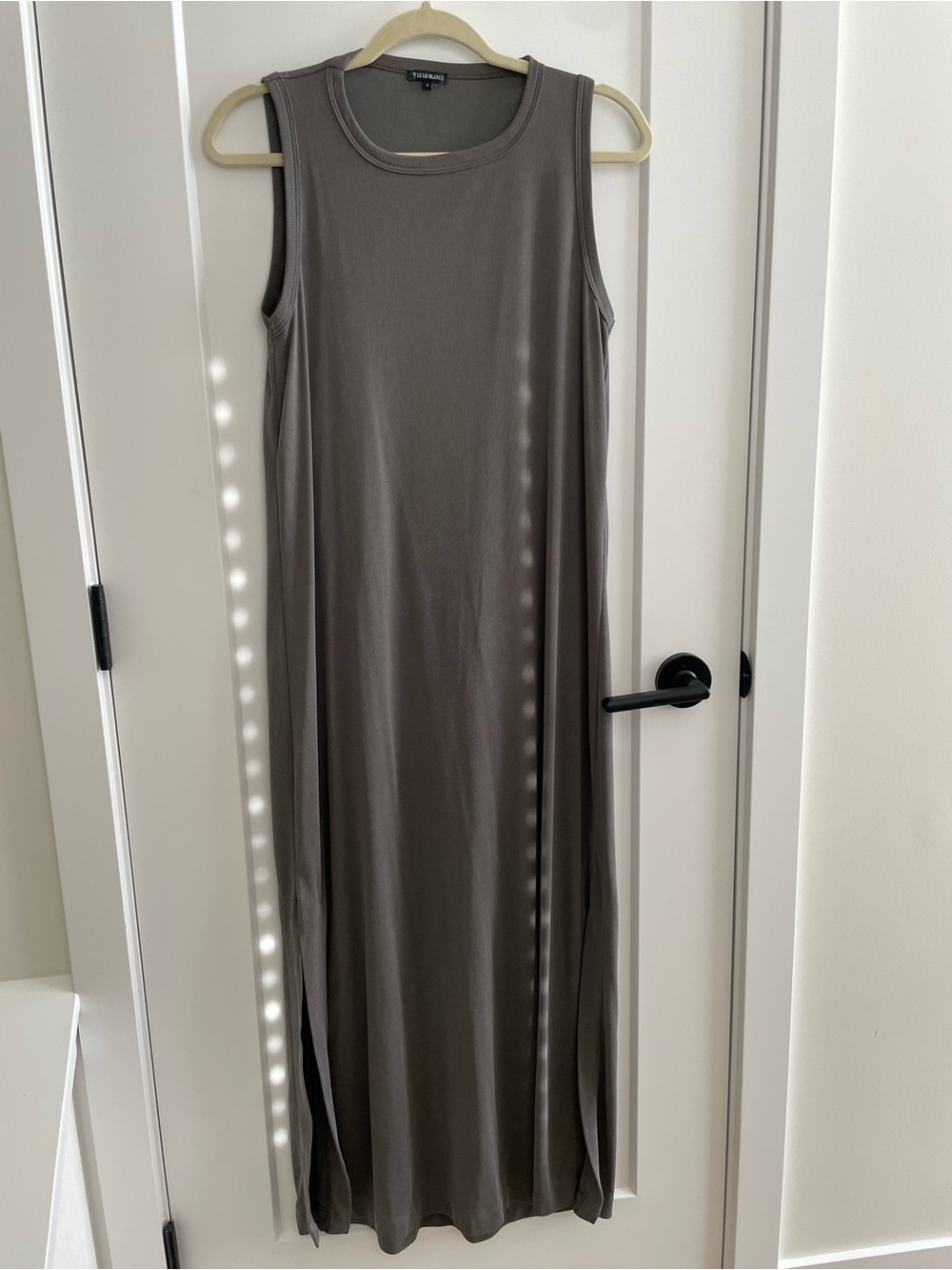Le Lis Blanc Ribbed Sleeveless Tank Maxi Dress with Side Slits Taupe Gray